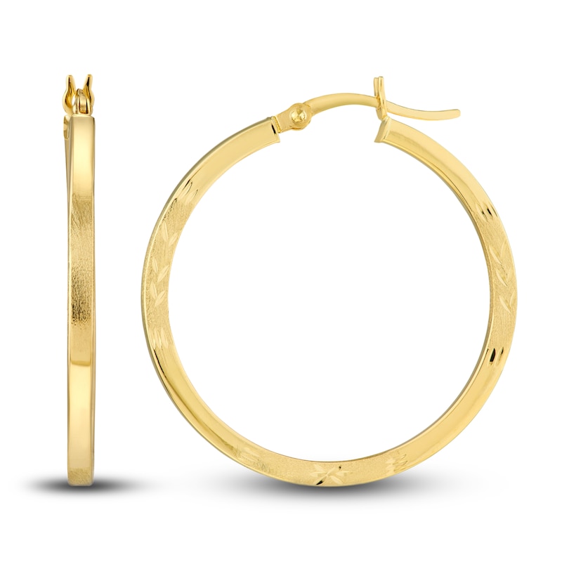 Diamond-Cut Floral Hoop Earrings 14K Yellow Gold 30mm