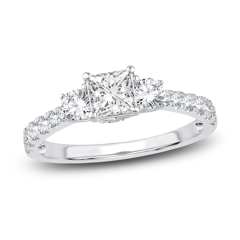 Main Image 1 of Diamond 3-Stone Engagement Ring 1-1/4 ct tw Princess/Round 14K White Gold