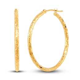 Diamond-Cut Round Tube Hoop Earrings 14K Yellow Gold 30mm