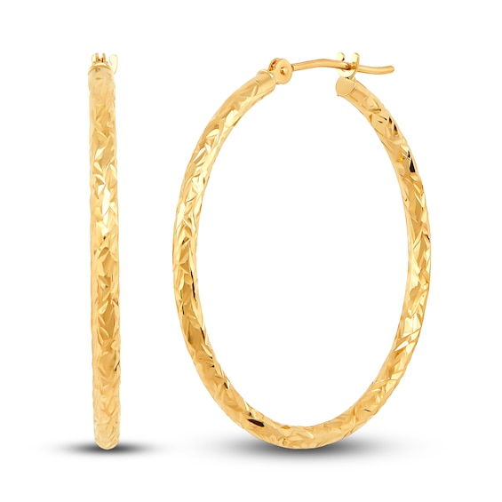Diamond-Cut Round Tube Hoop Earrings 14K Yellow Gold 30mm