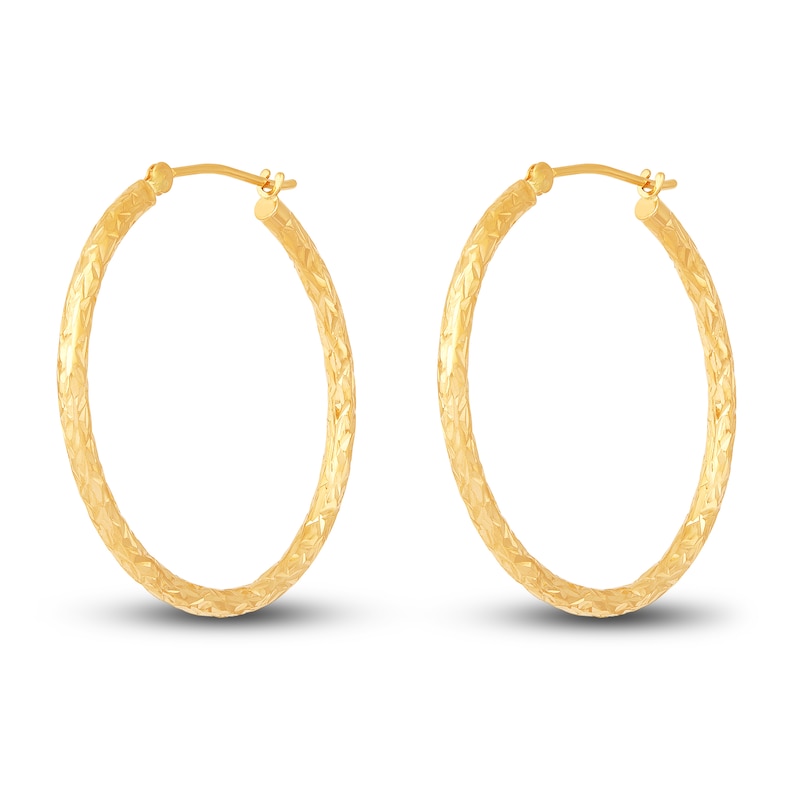 Main Image 2 of Diamond-Cut Round Tube Hoop Earrings 14K Yellow Gold 30mm