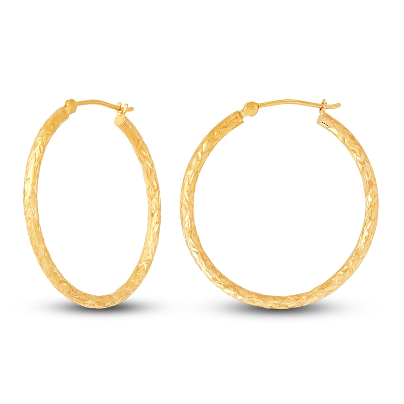 Main Image 3 of Diamond-Cut Round Tube Hoop Earrings 14K Yellow Gold 30mm