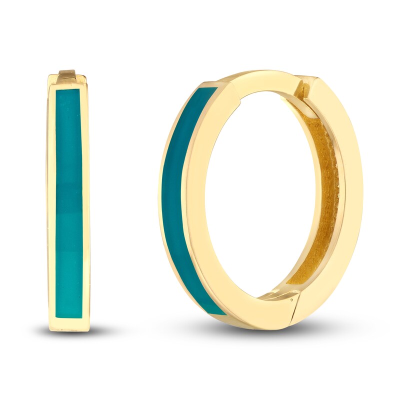 Huggie Earrings Turquoise Enamel 14K Yellow Gold