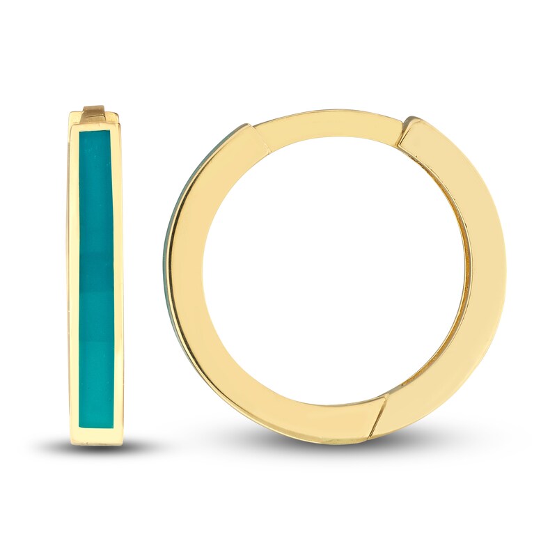 Huggie Earrings Turquoise Enamel 14K Yellow Gold