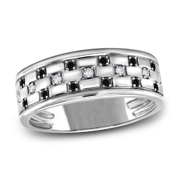 Men's Black & White Diamond Anniversary Ring 1/4 ct tw Round 14K White Gold
