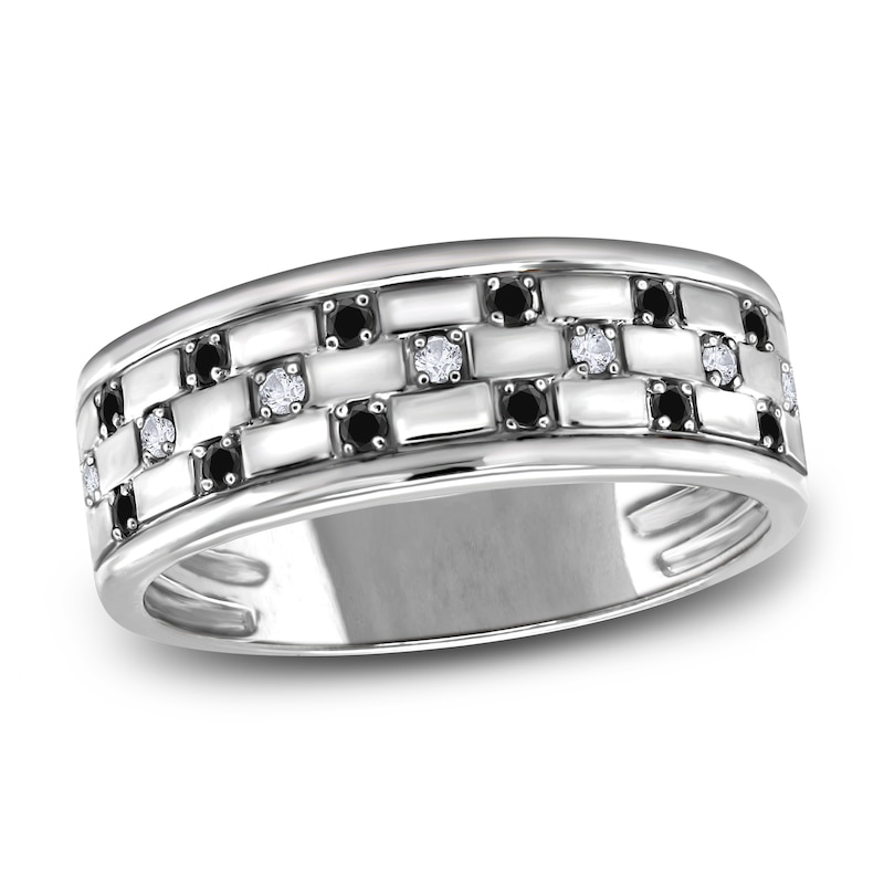 Main Image 1 of Men's Black & White Diamond Anniversary Ring 1/4 ct tw Round 14K White Gold