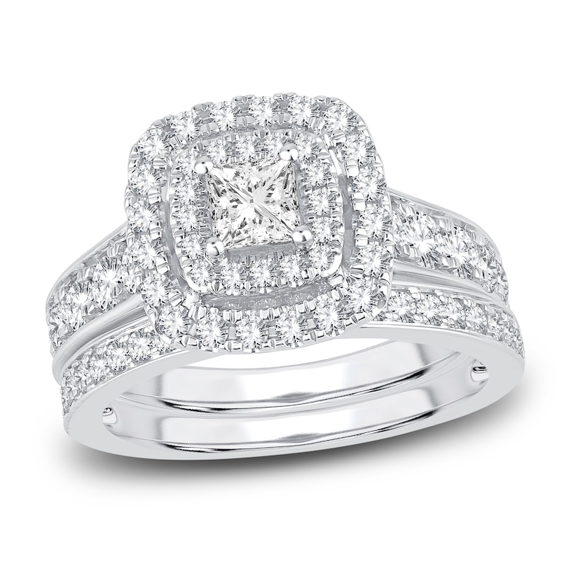 Main Image 1 of Diamond Double Halo Bridal Set 1-1/2 ct tw Princess/Round 14K White Gold