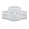 Diamond Double Halo Bridal Set 1-1/2 ct tw Princess/Round 14K White Gold