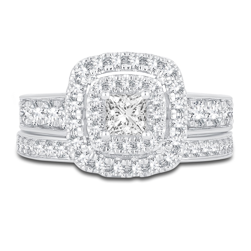 Diamond Double Halo Bridal Set 1-1/2 ct tw Princess/Round 14K White Gold