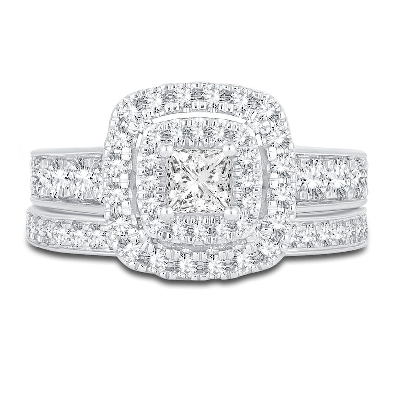 Main Image 3 of Diamond Double Halo Bridal Set 1-1/2 ct tw Princess/Round 14K White Gold