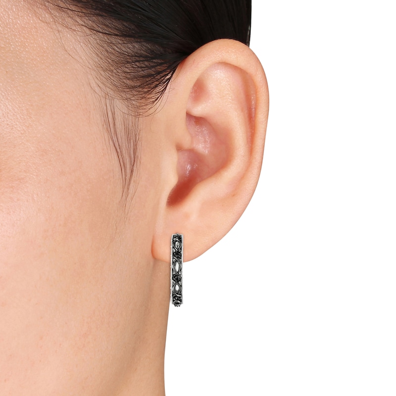 Main Image 3 of Black Diamond Hoop Earrings 1/10 ct tw Round Sterling Silver
