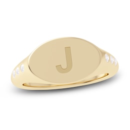 Juliette Maison Diamond Engravable Initial Signet Ring 1/8 ct tw Round 10K Yellow Gold