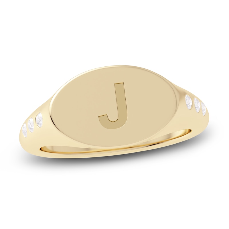 Main Image 1 of Juliette Maison Diamond Engravable Initial Signet Ring 1/8 ct tw Round 10K Yellow Gold