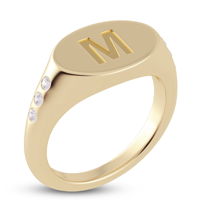 Juliette Maison Diamond Engravable Initial Signet Ring 1/8 ct tw Round 10K Yellow Gold