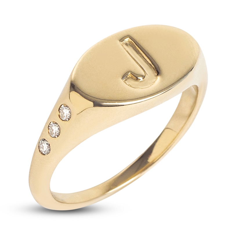 Juliette Maison Diamond Engravable Initial Signet Ring 1/8 ct tw Round 10K Yellow Gold