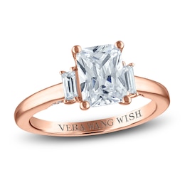 Vera Wang WISH Diamond Engagement Ring 2-1/5 ct tw Emerald/Baguette/ Round 18K Rose Gold