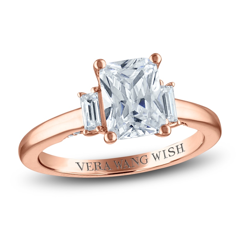 Vera Wang WISH Diamond Engagement Ring 2-1/5 ct tw Emerald/Baguette/ Round 18K Rose Gold
