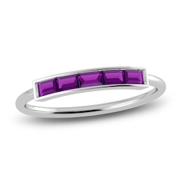 Juliette Maison Natural Amethyst Baguette Bar Ring 10K White Gold
