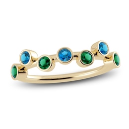Juliette Maison Natural Blue Zircon & Natural Emerald Ring 10K Yellow Gold