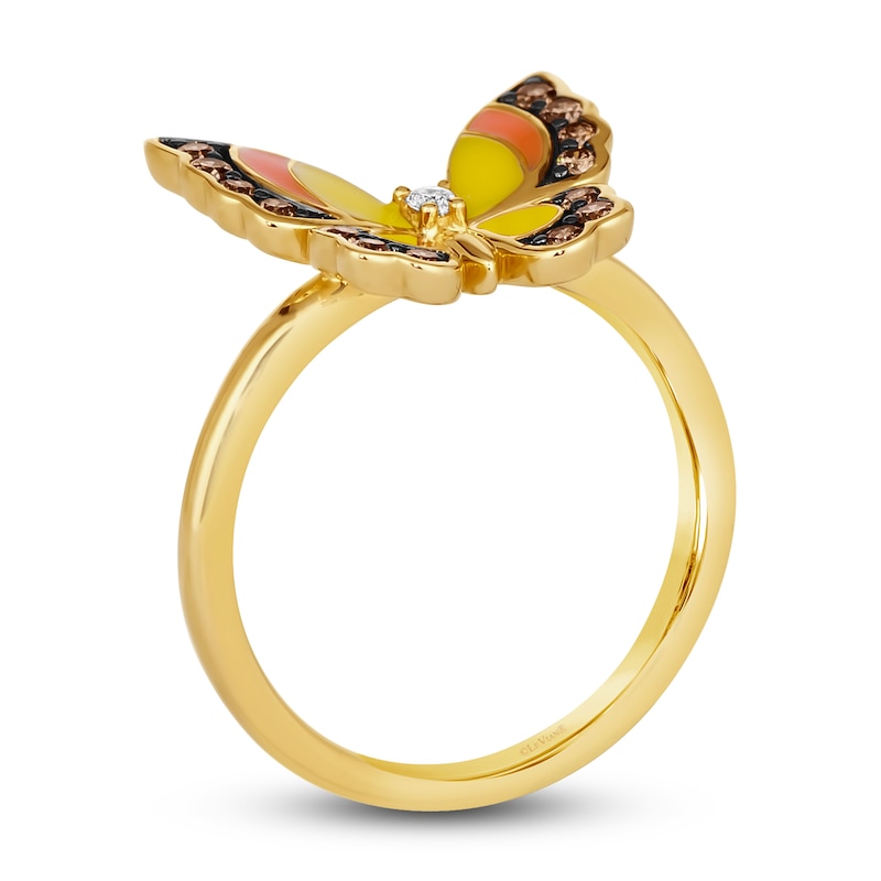 Main Image 2 of Le Vian Diamond Butterfly Ring 1/4 ct tw Round Red/Yellow Enamel 14K Honey Gold