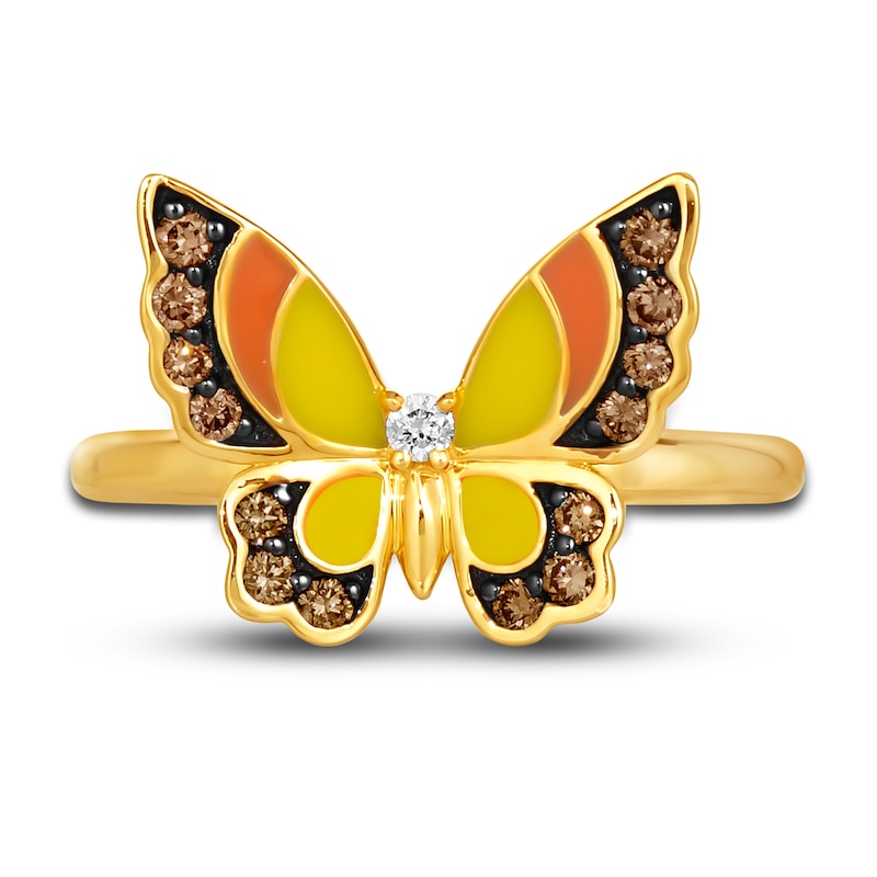 Main Image 3 of Le Vian Diamond Butterfly Ring 1/4 ct tw Round Red/Yellow Enamel 14K Honey Gold