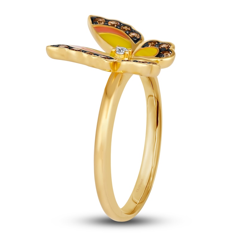 Main Image 4 of Le Vian Diamond Butterfly Ring 1/4 ct tw Round Red/Yellow Enamel 14K Honey Gold