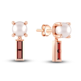 Juliette Maison Natural Garnet Baguette and Freshwater Cultured Pearl Earrings 10K Rose Gold