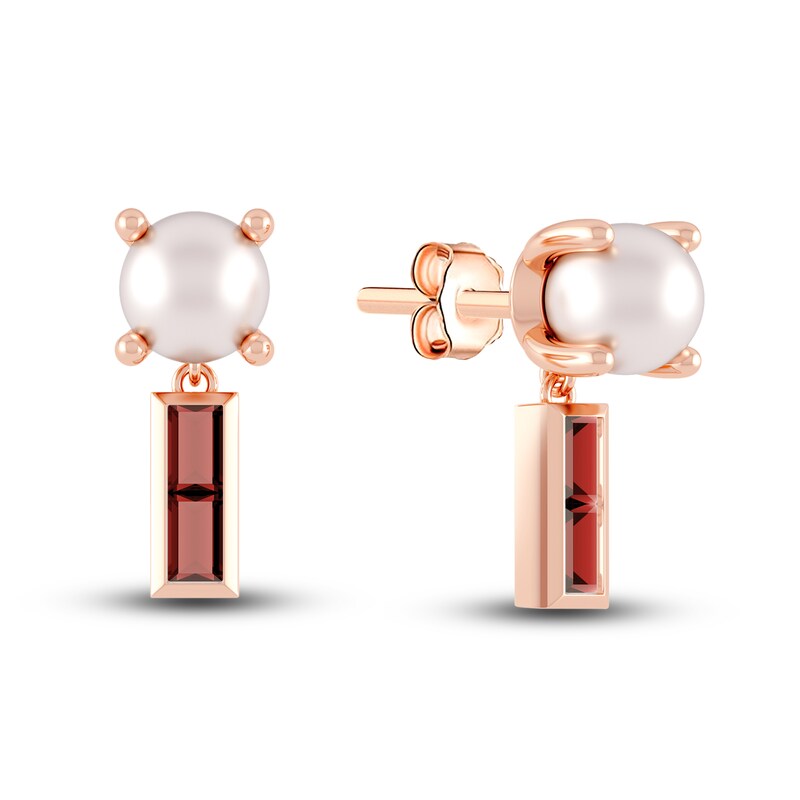 Main Image 1 of Juliette Maison Natural Garnet Baguette and Freshwater Cultured Pearl Earrings 10K Rose Gold