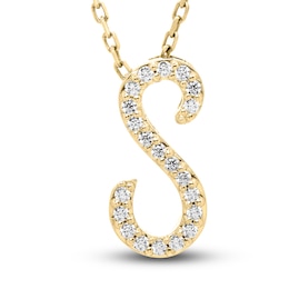 Diamond Initial S Pendant Necklace 1/10 ct tw Round 10K Yellow Gold 18"