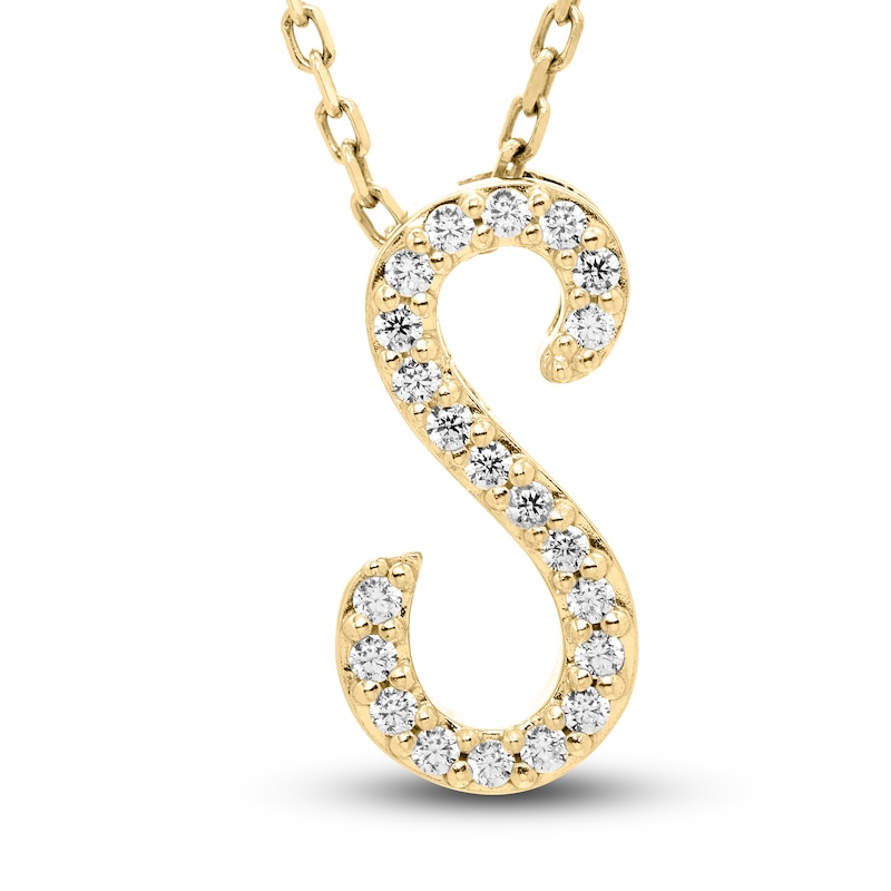 Main Image 1 of Diamond Initial S Pendant Necklace 1/10 ct tw Round 10K Yellow Gold 18"