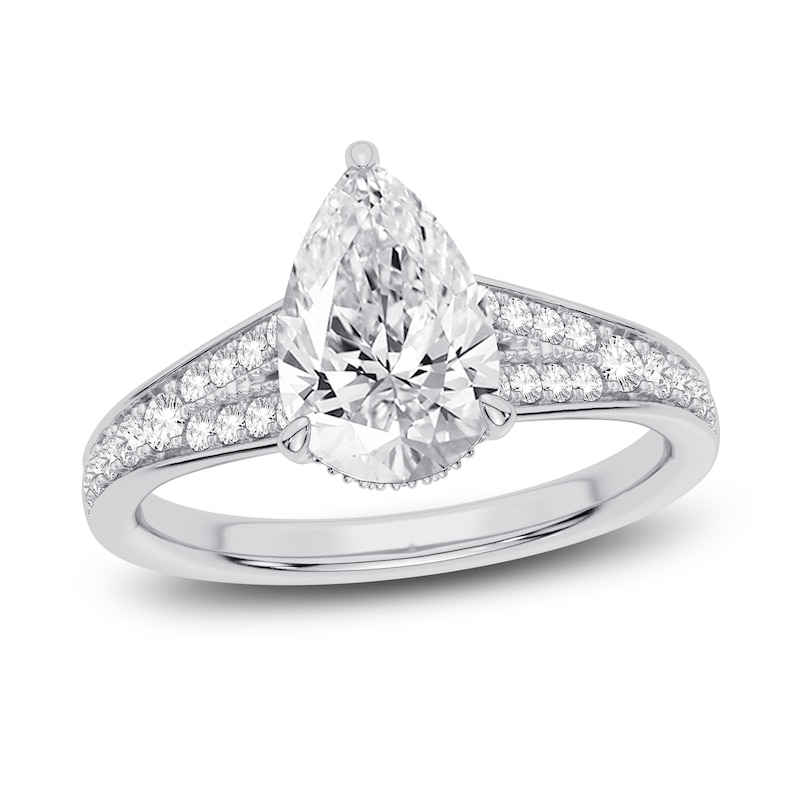 Main Image 1 of Lab-Created Diamond Engagement Ring 2-1/3 ct tw Pear/Round 14K White Gold
