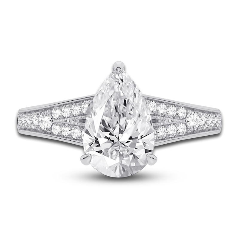 Main Image 3 of Lab-Created Diamond Engagement Ring 2-1/3 ct tw Pear/Round 14K White Gold