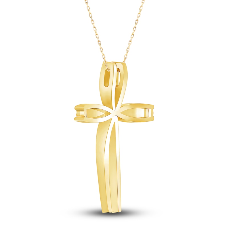 Main Image 4 of Diamond Cross Pendant Necklace 1/2 ct tw Round 10K Yellow Gold 18"