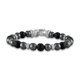 1933 by Esquire Men's Natural Hematite & Onyx Bracelet Sterling Silver 8.75"