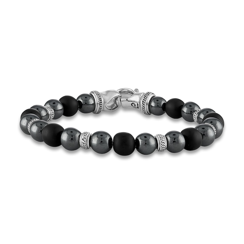 Main Image 1 of 1933 by Esquire Men's Natural Hematite & Onyx Bracelet Sterling Silver 8.75"