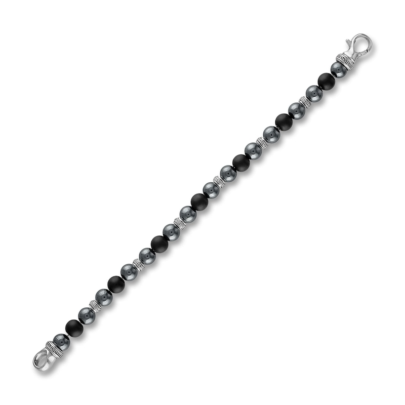 1933 by Esquire Men's Natural Hematite & Onyx Bracelet Sterling Silver 8.75"