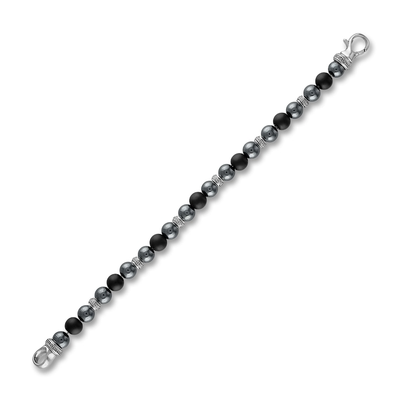 Main Image 2 of 1933 by Esquire Men's Natural Hematite & Onyx Bracelet Sterling Silver 8.75"