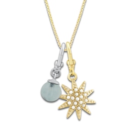 Charm'd by Lulu Frost Freshwater Cultured Pearl Star & Natural Aquamarine Birthstone Charm 18" Box Chain Necklace Set 10K Two-Tone Gold