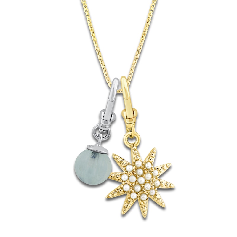 Charm'd by Lulu Frost Freshwater Cultured Pearl Star & Natural Aquamarine Birthstone Charm 18" Box Chain Necklace Set 10K Two-Tone Gold