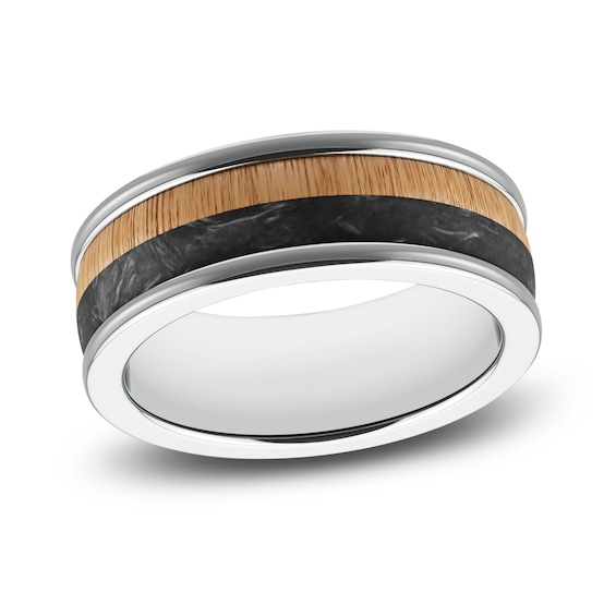 Men's Wood Wedding Band White Tungsten Carbide/Carbon Fiber 8.0mm