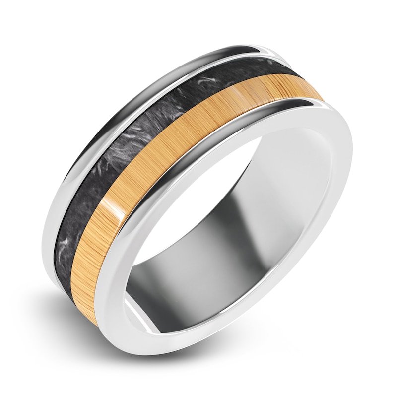 Main Image 2 of Men's Wood Wedding Band White Tungsten/Carbon Fiber 8.0mm