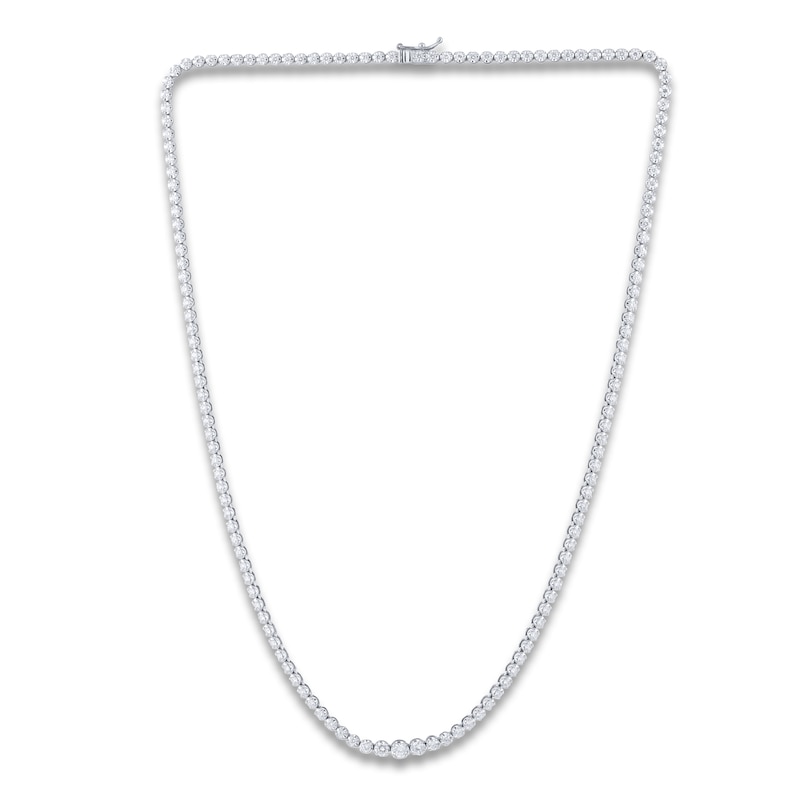 Main Image 1 of Graduated Diamond Tennis Necklace 3 ct tw Round 14K White Gold 18"