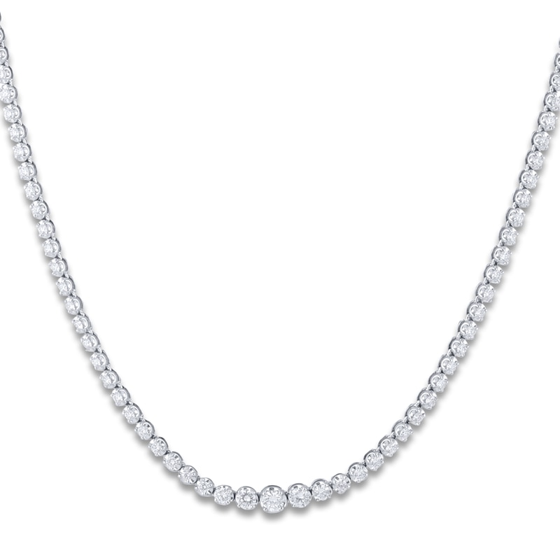 Main Image 2 of Graduated Diamond Tennis Necklace 3 ct tw Round 14K White Gold 18"