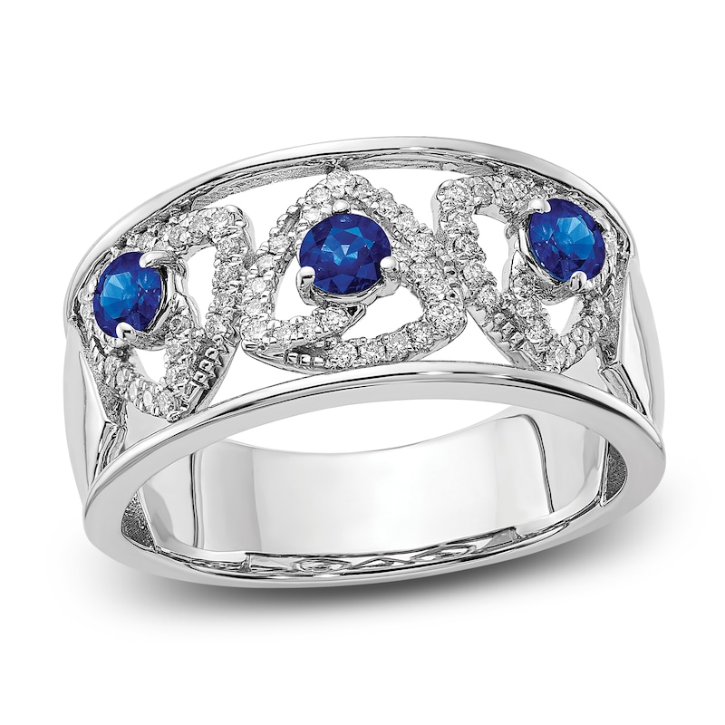 Natural Blue Sapphire Ring 1/4 ct tw Diamonds 14K White Gold