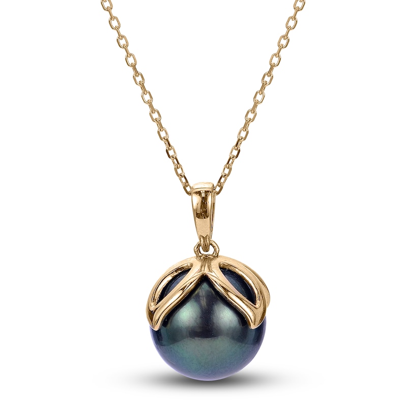 Tahitian Freshwater Cultured Pearl Necklace 14K Yellow Gold 18"