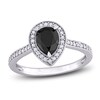 Thumbnail Image 1 of Black & White Diamond Halo Engagement Ring 1-1/4 ct tw Pear/Round 14K White Gold