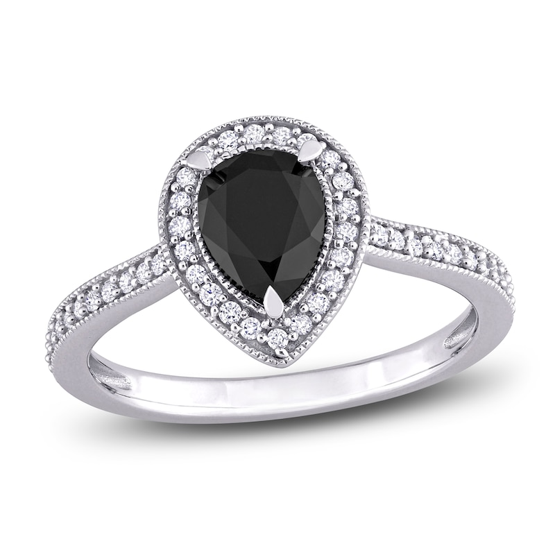 Black & White Diamond Halo Engagement Ring 1-1/4 ct tw Pear/Round 14K ...