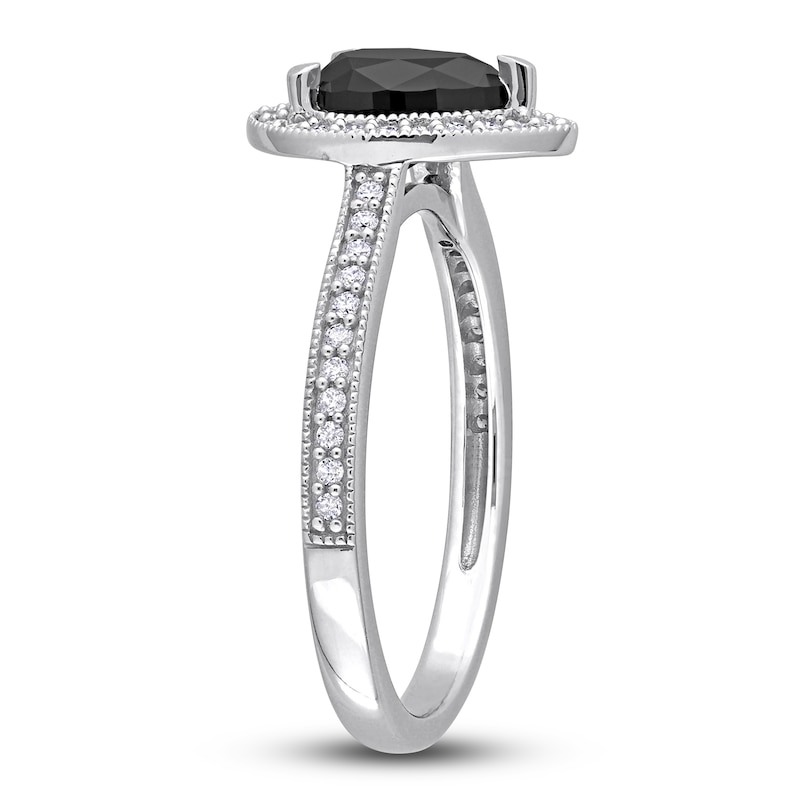 Main Image 2 of Black & White Diamond Halo Engagement Ring 1-1/4 ct tw Pear/Round 14K White Gold
