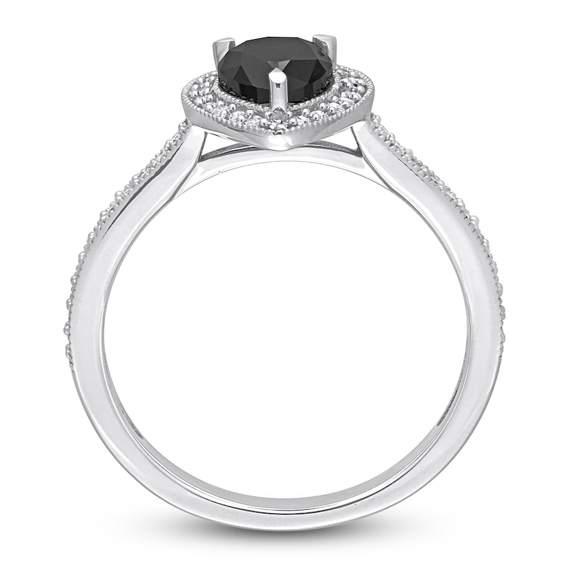Main Image 3 of Black & White Diamond Halo Engagement Ring 1-1/4 ct tw Pear/Round 14K White Gold