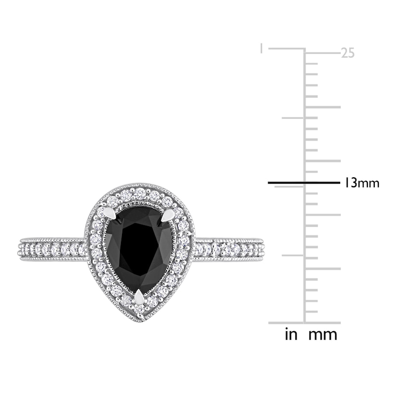 Main Image 4 of Black & White Diamond Halo Engagement Ring 1-1/4 ct tw Pear/Round 14K White Gold